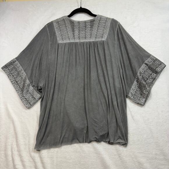 POL L Gray Boho Open Front Embroidered Kimono Cardigan Coastal Minimalist Hippie - Picture 4 of 9